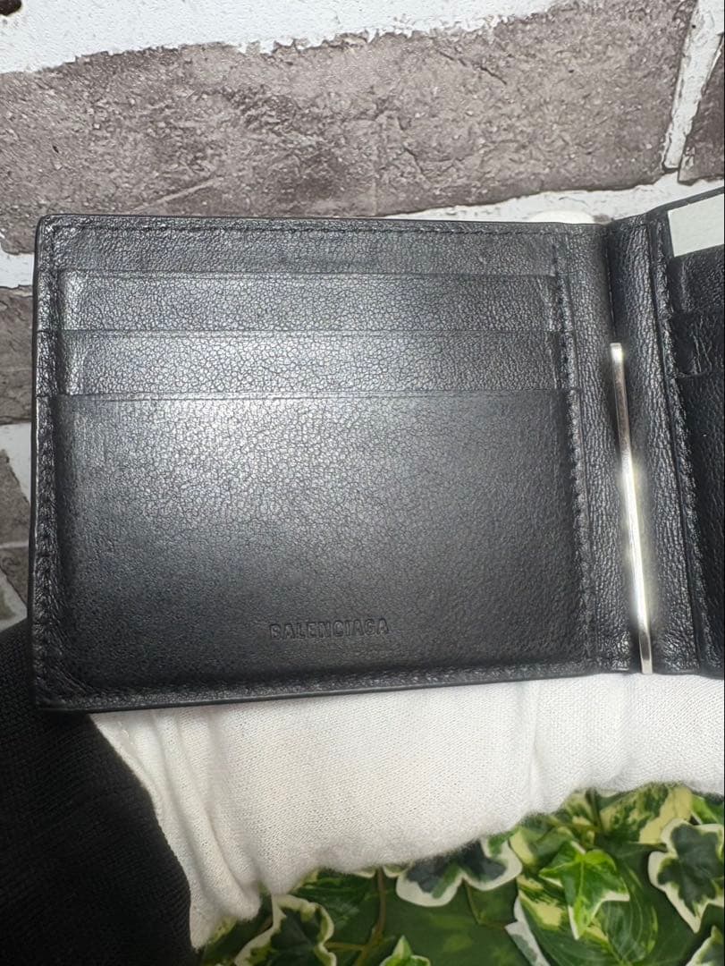BALENCIAGA ブラックレザー マネークリップ