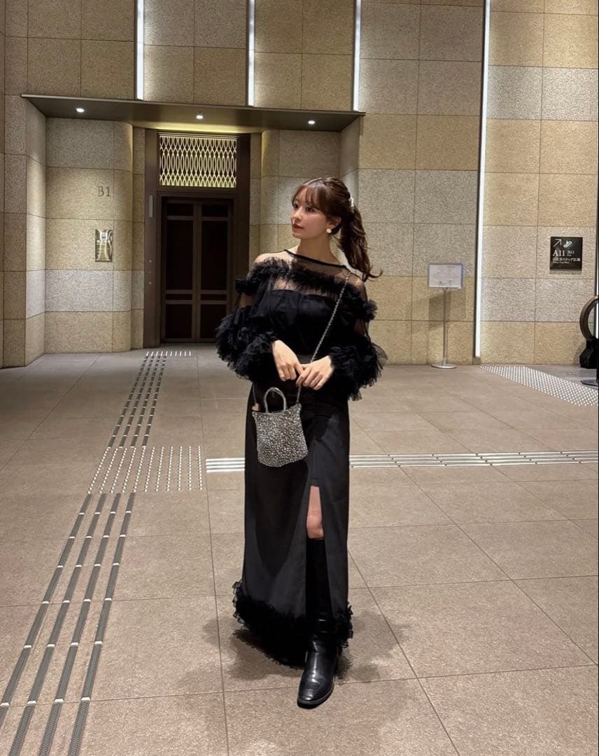 【スカートセット】【匿名発送】ECREL ドットチュールフリルブラウス