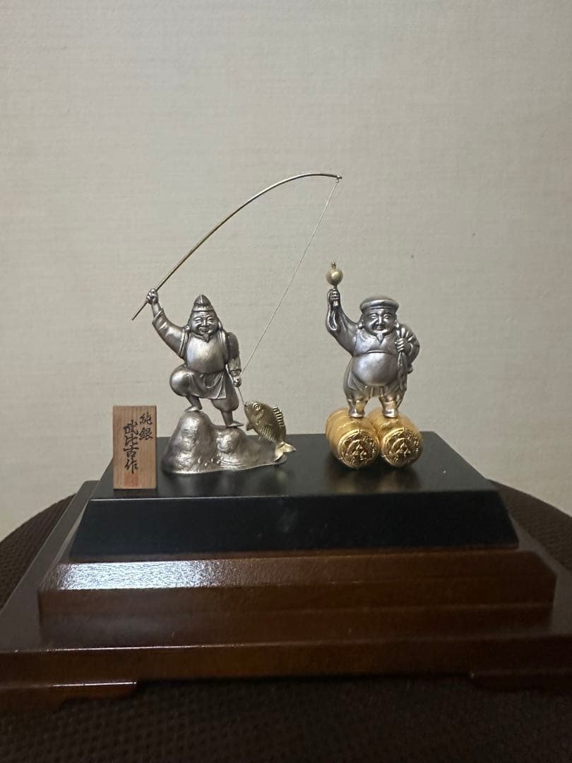純銀製　恵比寿　大黒天 置物　ケース付 縁起物
