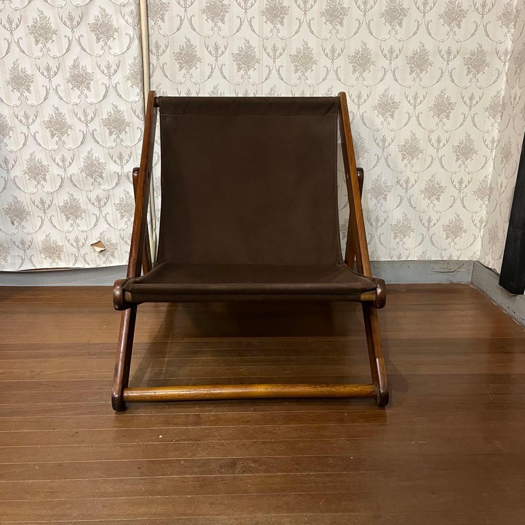 【アンティーク】折り畳み リクライニングチェア デッキチェア 1人掛け椅子
