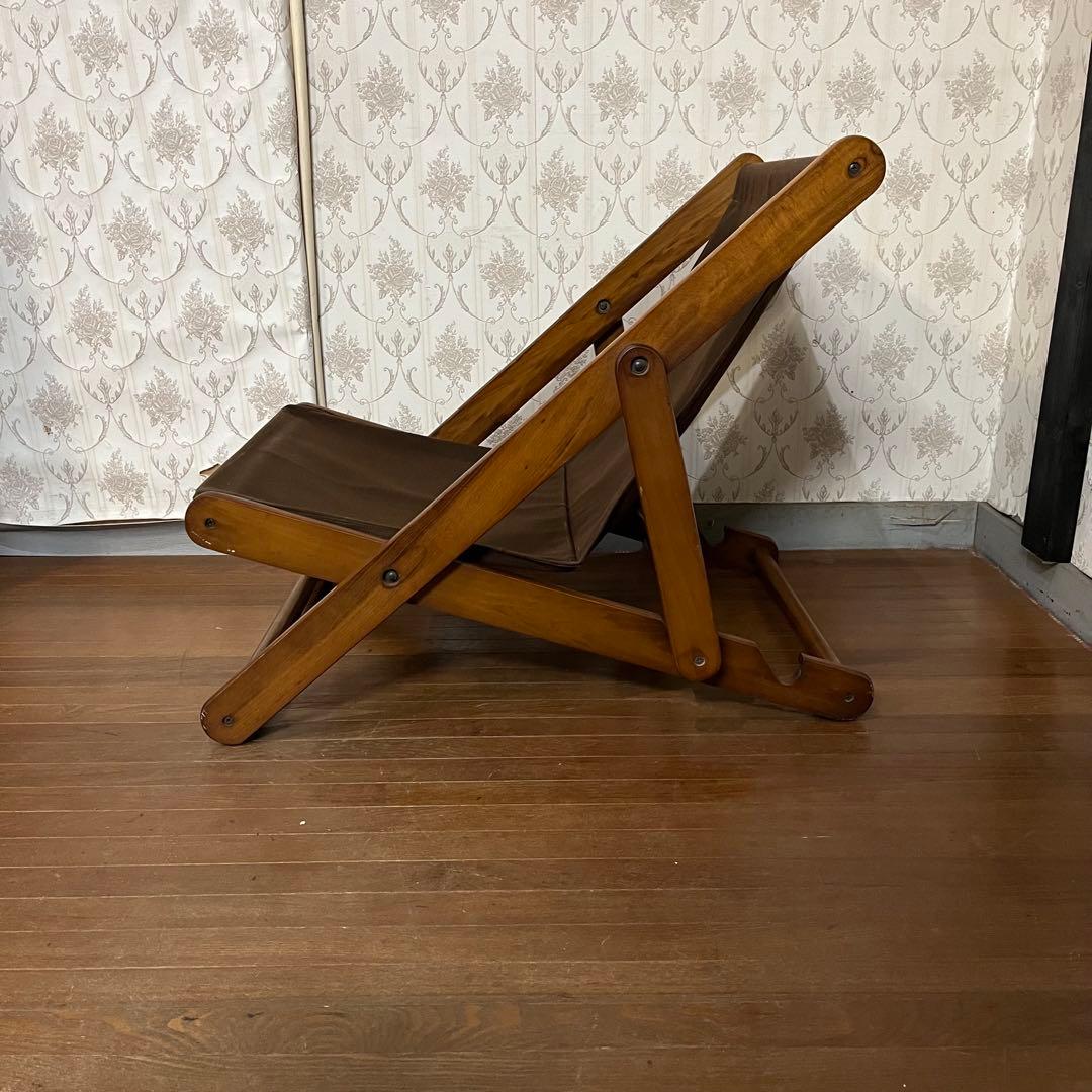 【アンティーク】折り畳み リクライニングチェア デッキチェア 1人掛け椅子