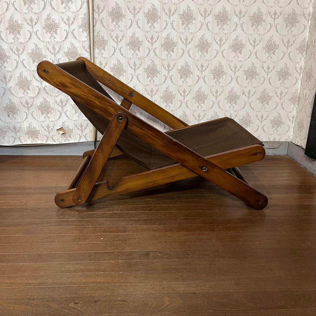 【アンティーク】折り畳み リクライニングチェア デッキチェア 1人掛け椅子