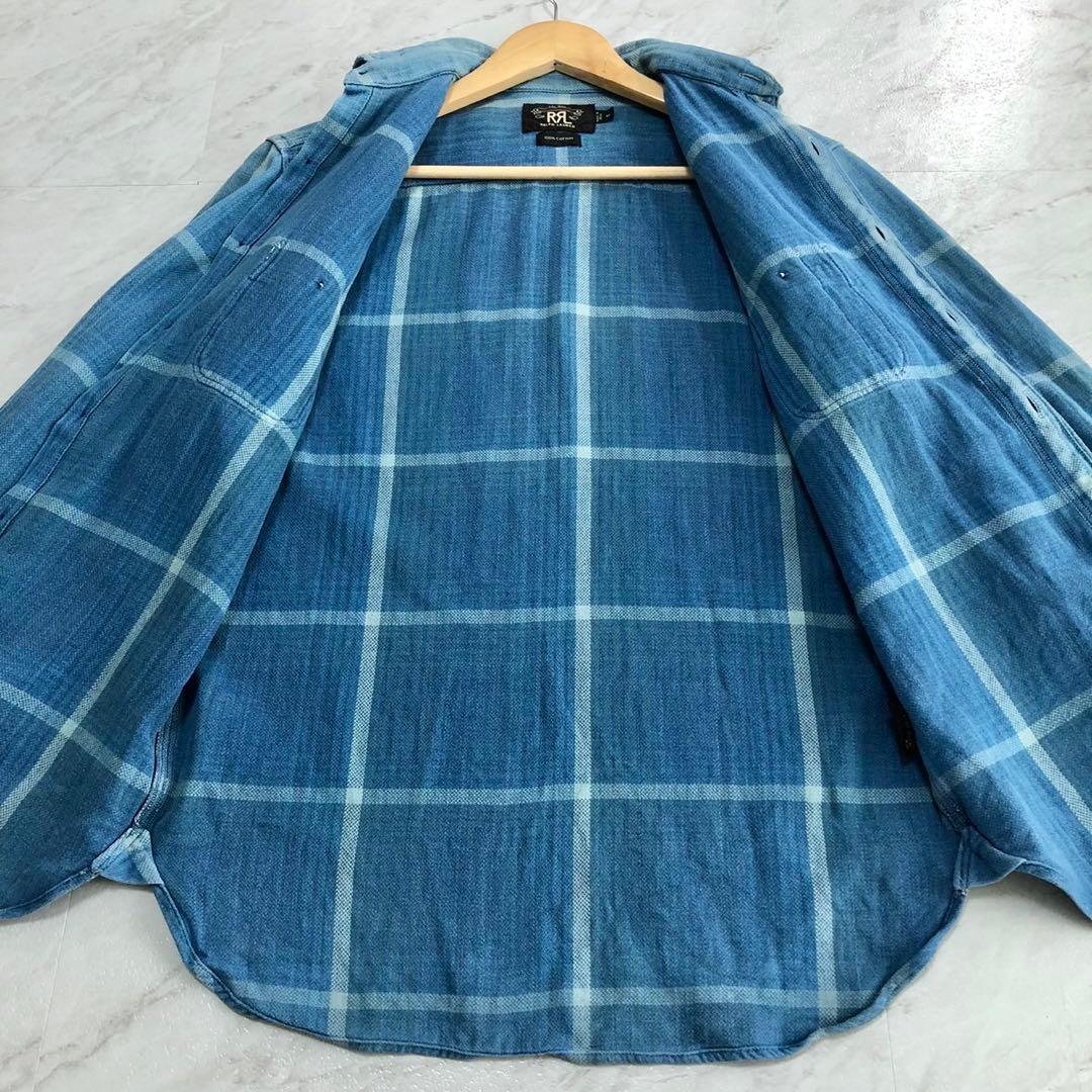 【希少】RRL ヘビー フランネル インド コットン チェック ブルー XS