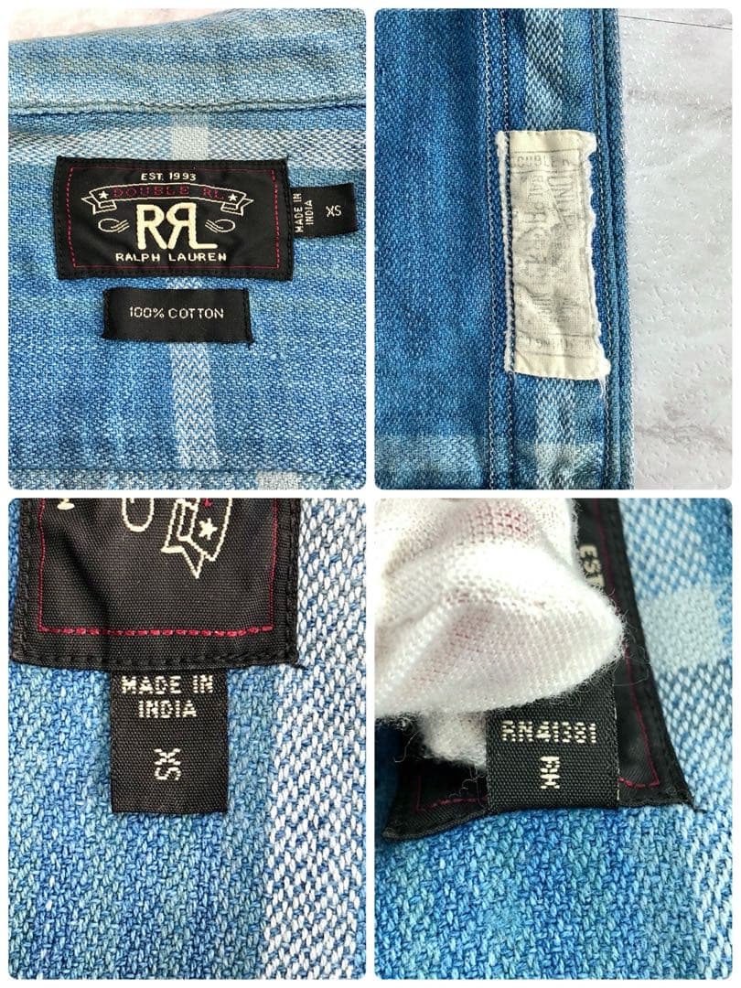 【希少】RRL ヘビー フランネル インド コットン チェック ブルー XS
