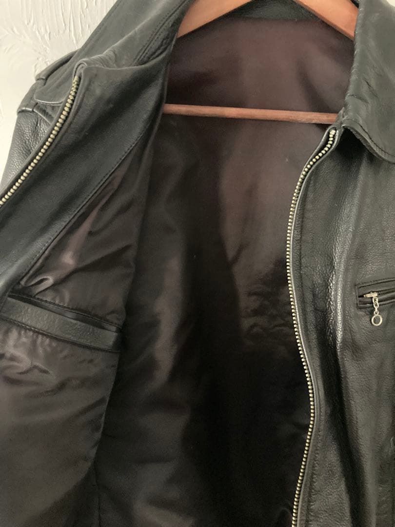 ブラック シングルライダースジャケット 5351プールオム