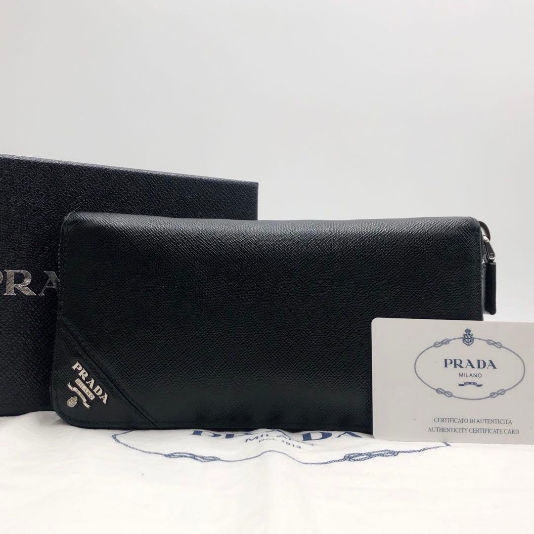 箱付き プラダ PRADA 財布 SAFFIANO Lラウンドジップ 黒