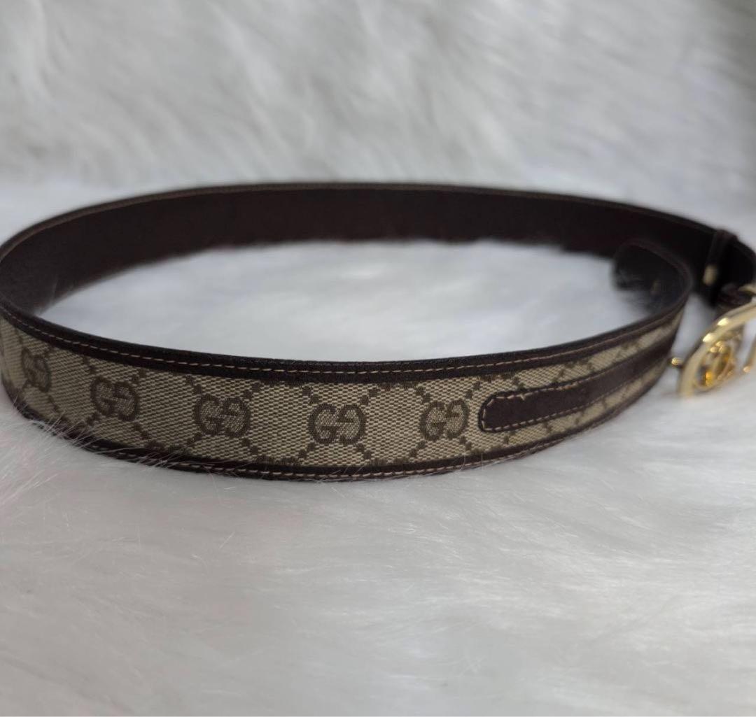 GUCCI GGキャンバスベルト ベージュ レザー インターロッキング