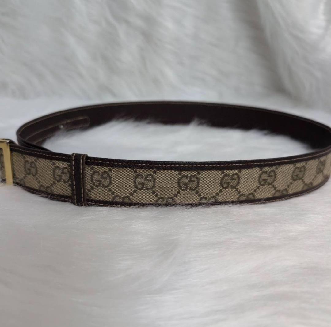 GUCCI GGキャンバスベルト ベージュ レザー インターロッキング