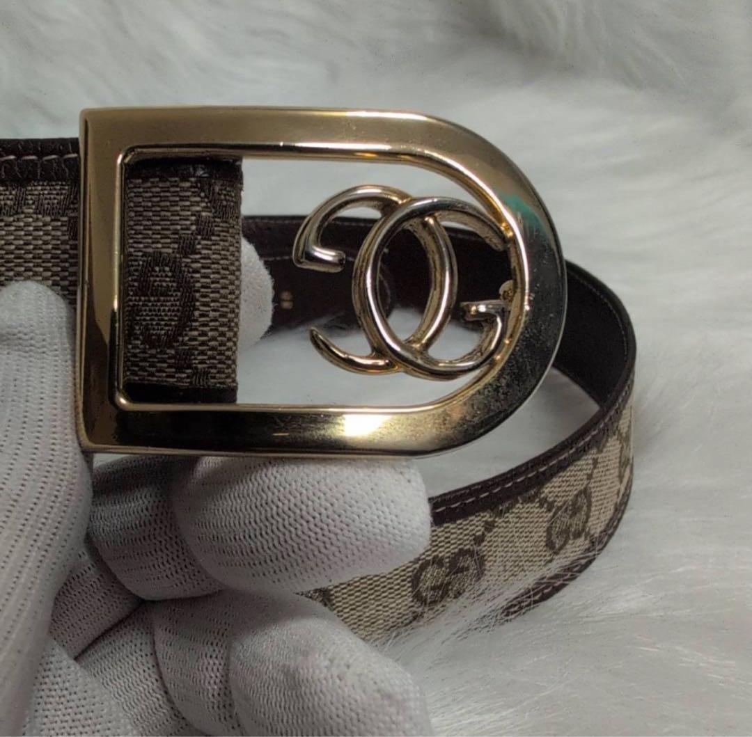 GUCCI GGキャンバスベルト ベージュ レザー インターロッキング