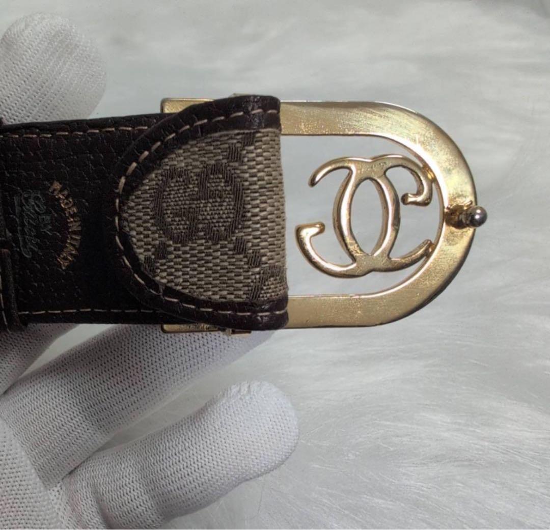 GUCCI GGキャンバスベルト ベージュ レザー インターロッキング