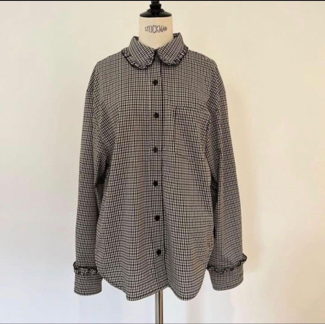 rosymonster メローフリルチェックシャツ ブラウン