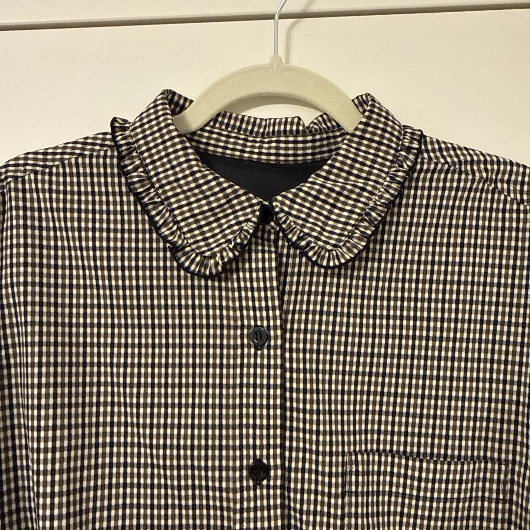 rosymonster メローフリルチェックシャツ ブラウン