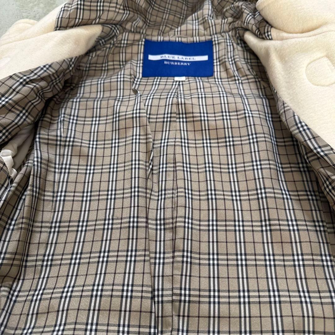 バーバリーブルーレーベル ダッフルコート ノバチェック ウール アイボリー 38