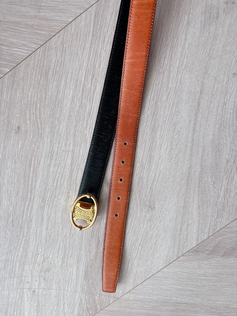 【希少品】セリーヌ レディースベルト リバーシブル 黒 茶 オールド ビンテージ