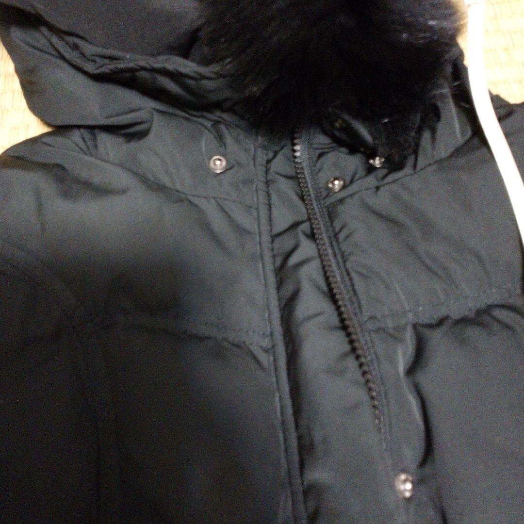 リボン付き黒ダウンジャケット フード付き