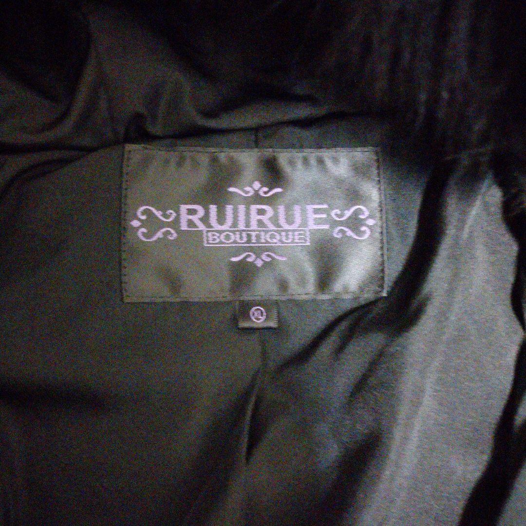 リボン付き黒ダウンジャケット フード付き