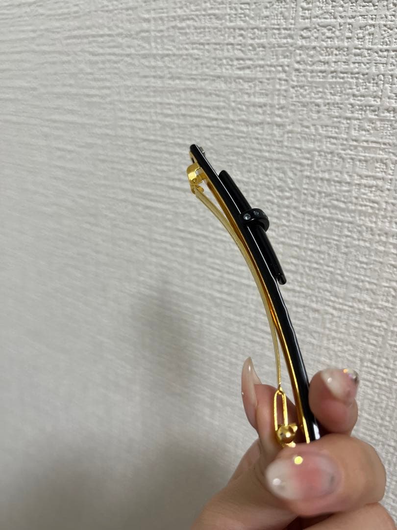 ネイビーリボンバレッタ ゴールド金具　アレクサンドルドゥパリ