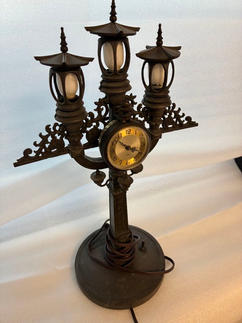 【東京市道路元標•日本橋•完成記念】アンティーク テーブルランプ 時計付き