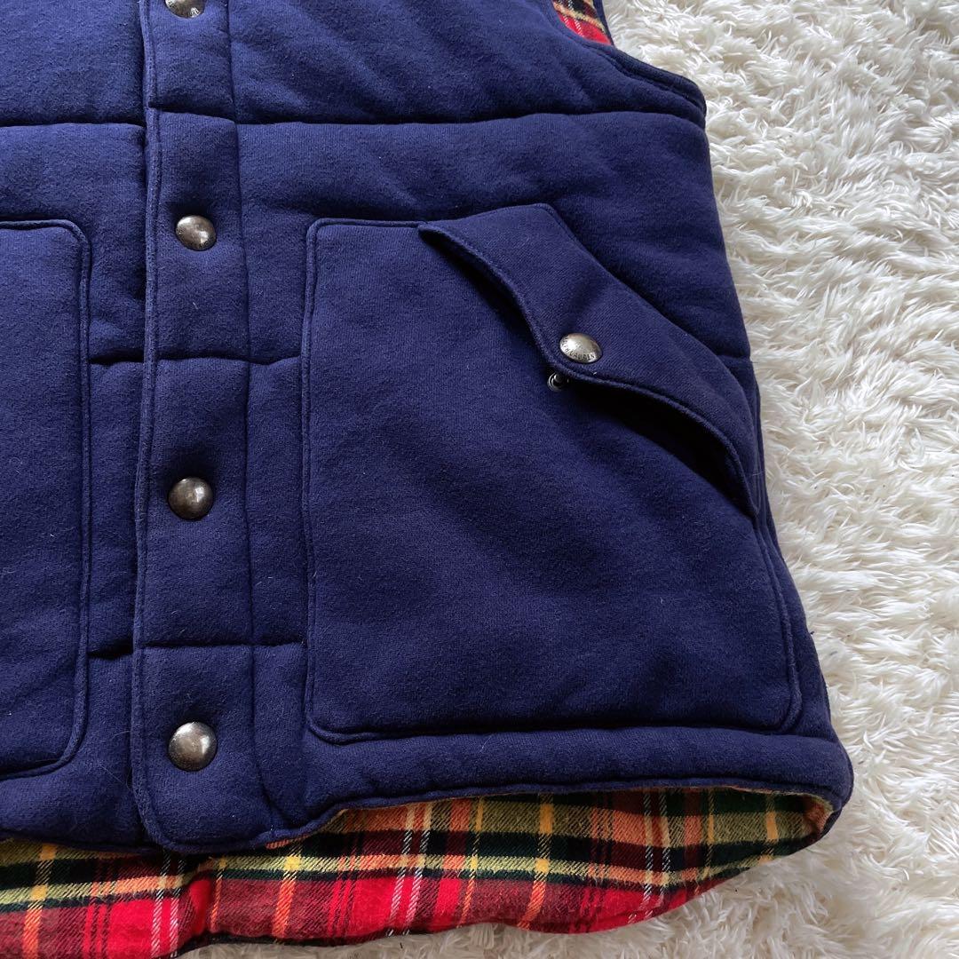 ポロバイラルフローレン M 中綿 ダウンベスト 裏地チェック ポニー　肉厚　紺
