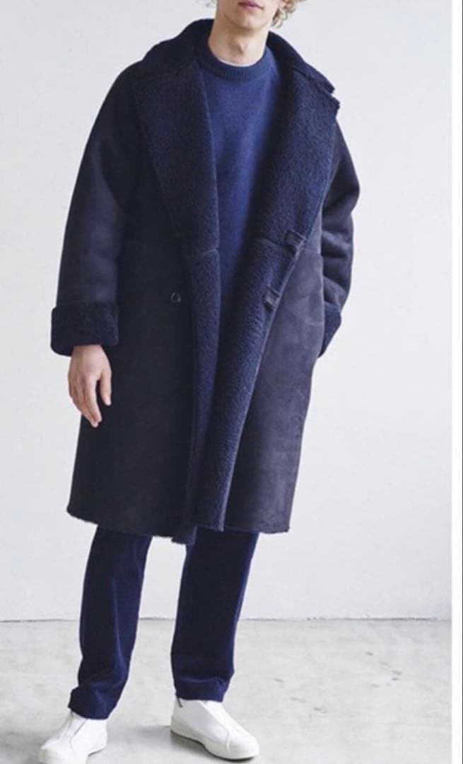 Graphpaper ムートン コート L ネイビー メンズ