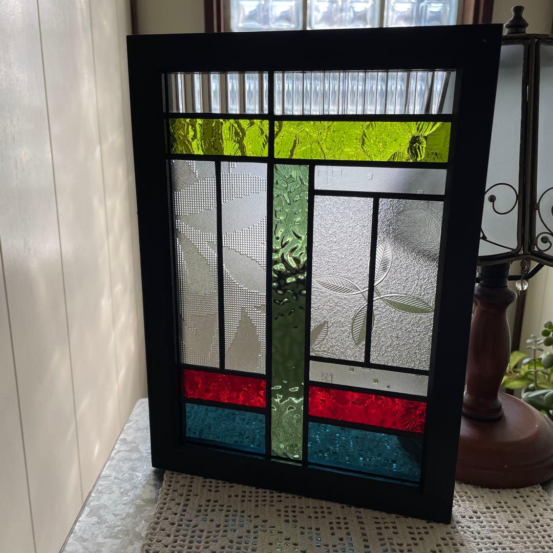 ステンドグラス　パネル　昭和レトロ　和モダン　　ガラス引き戸
