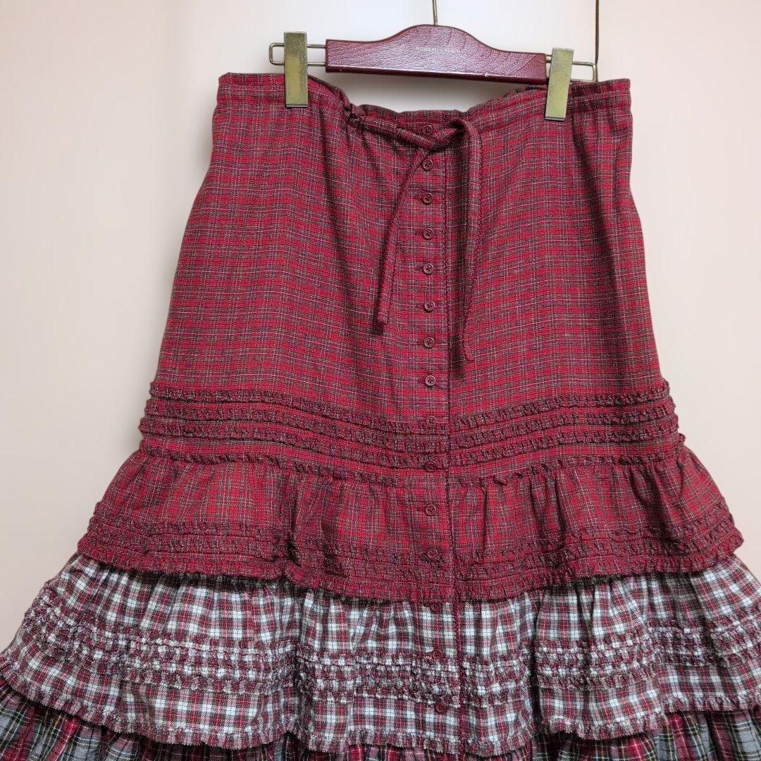 ワンダフルワールド　タータンチェックティアードスカート　綿ネル100%　未使用品