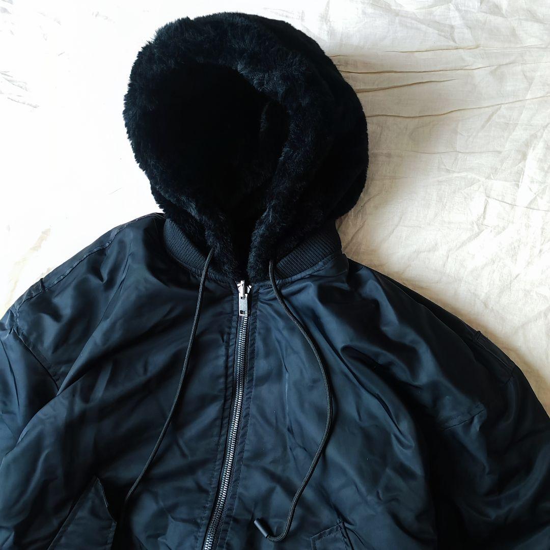 ZARA 短丈 ファージャケット リバーシブル 黒 ダブルジップ Y2K