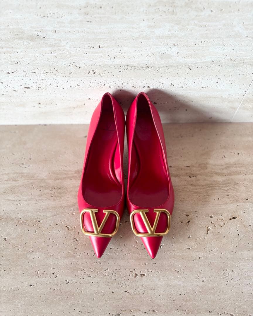 ♡*様 【VALENTINO】パンプス　ヒール　レッド　Vロゴ　36 1/2