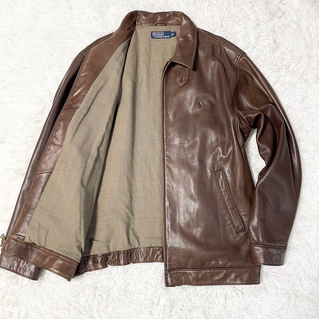 【希少 L】90s ポロラルフローレン ラムレザー スイングトップ ブラウン