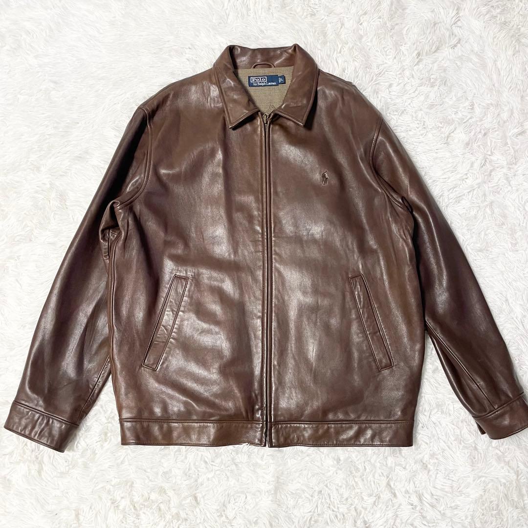 【希少 L】90s ポロラルフローレン ラムレザー スイングトップ ブラウン