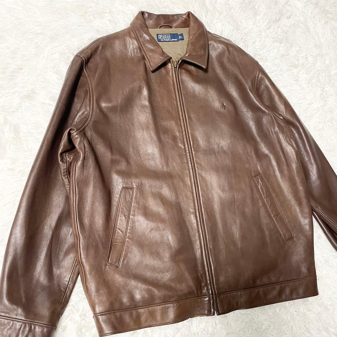 【希少 L】90s ポロラルフローレン ラムレザー スイングトップ ブラウン