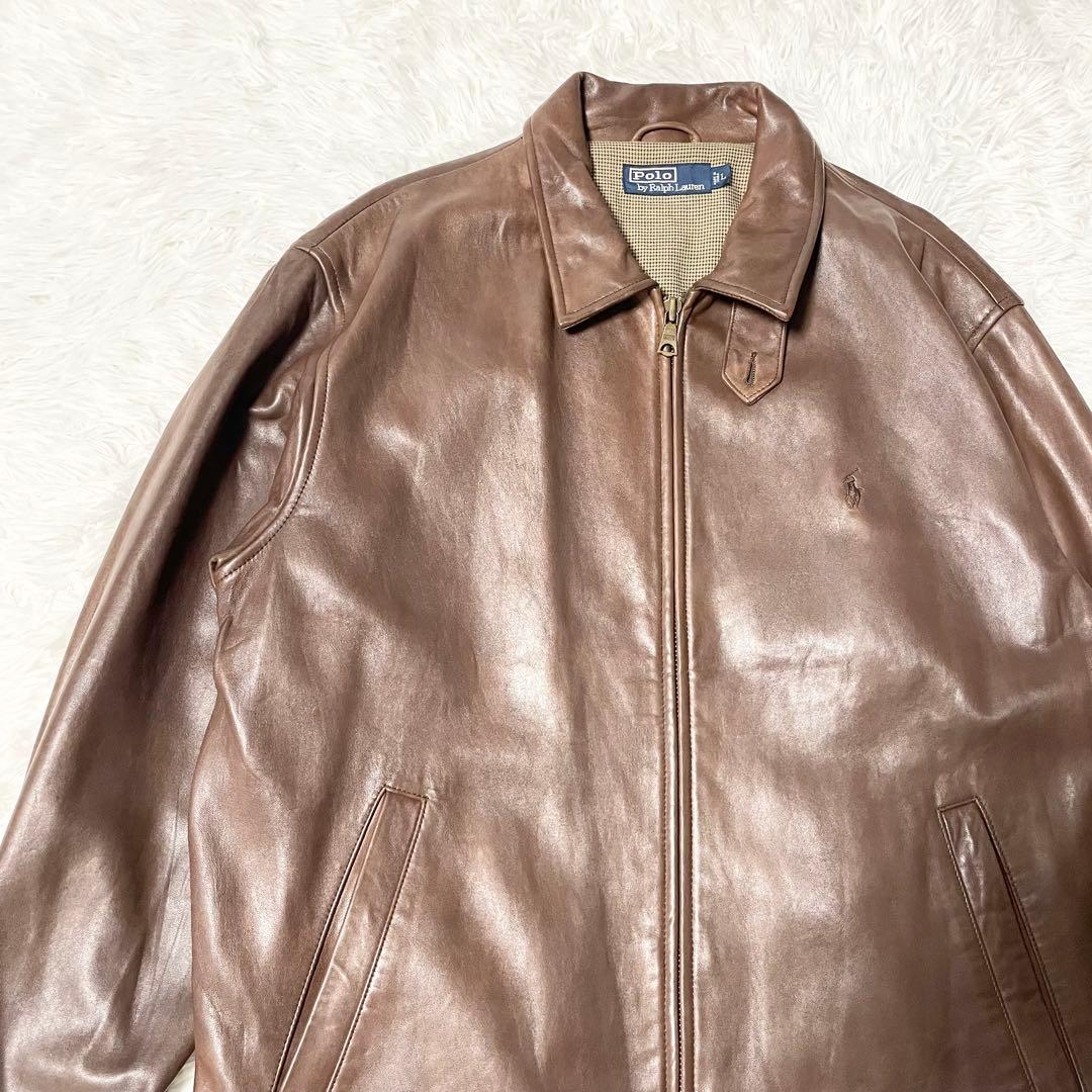 【希少 L】90s ポロラルフローレン ラムレザー スイングトップ ブラウン