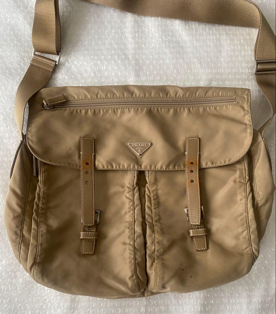 プラダ　PRADA ショルダーバッグ　斜めがけ　ナイロン　ベージュ系　ビンテージ