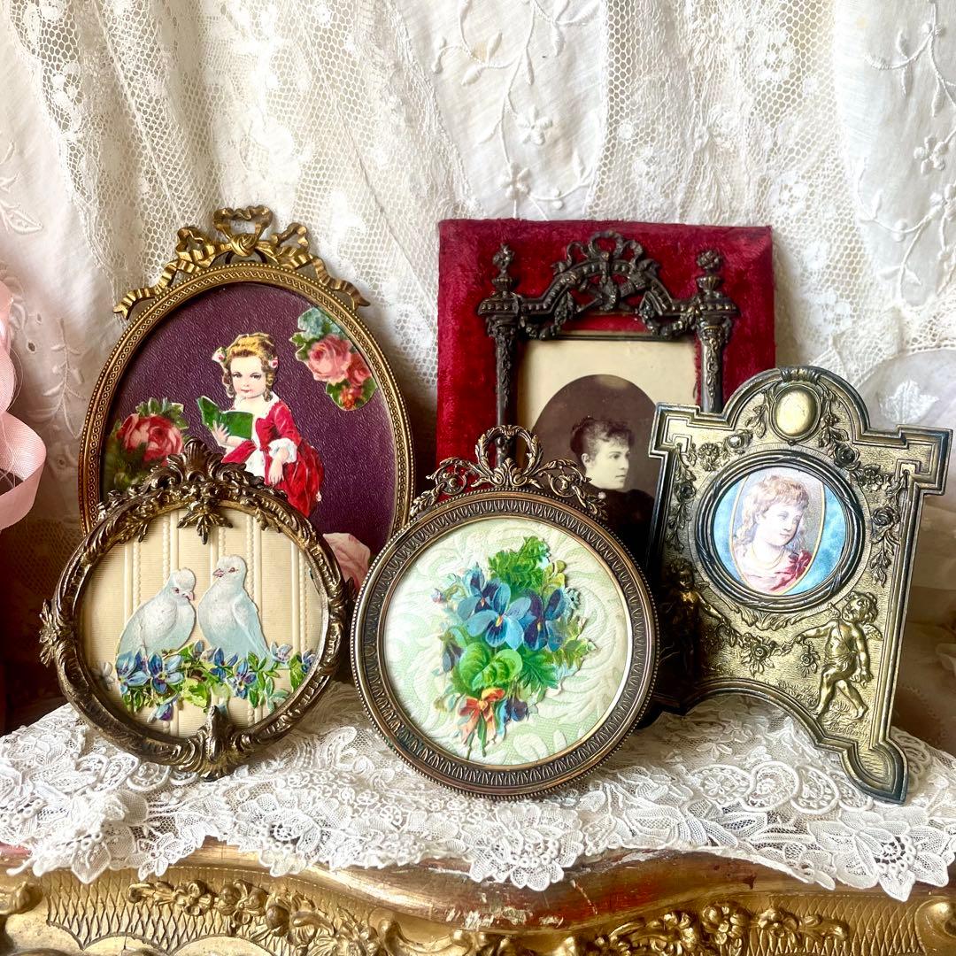 19世紀ブロンズ製レリーフミニフレーム　フランスアンティーク　写真立て　ゴールド