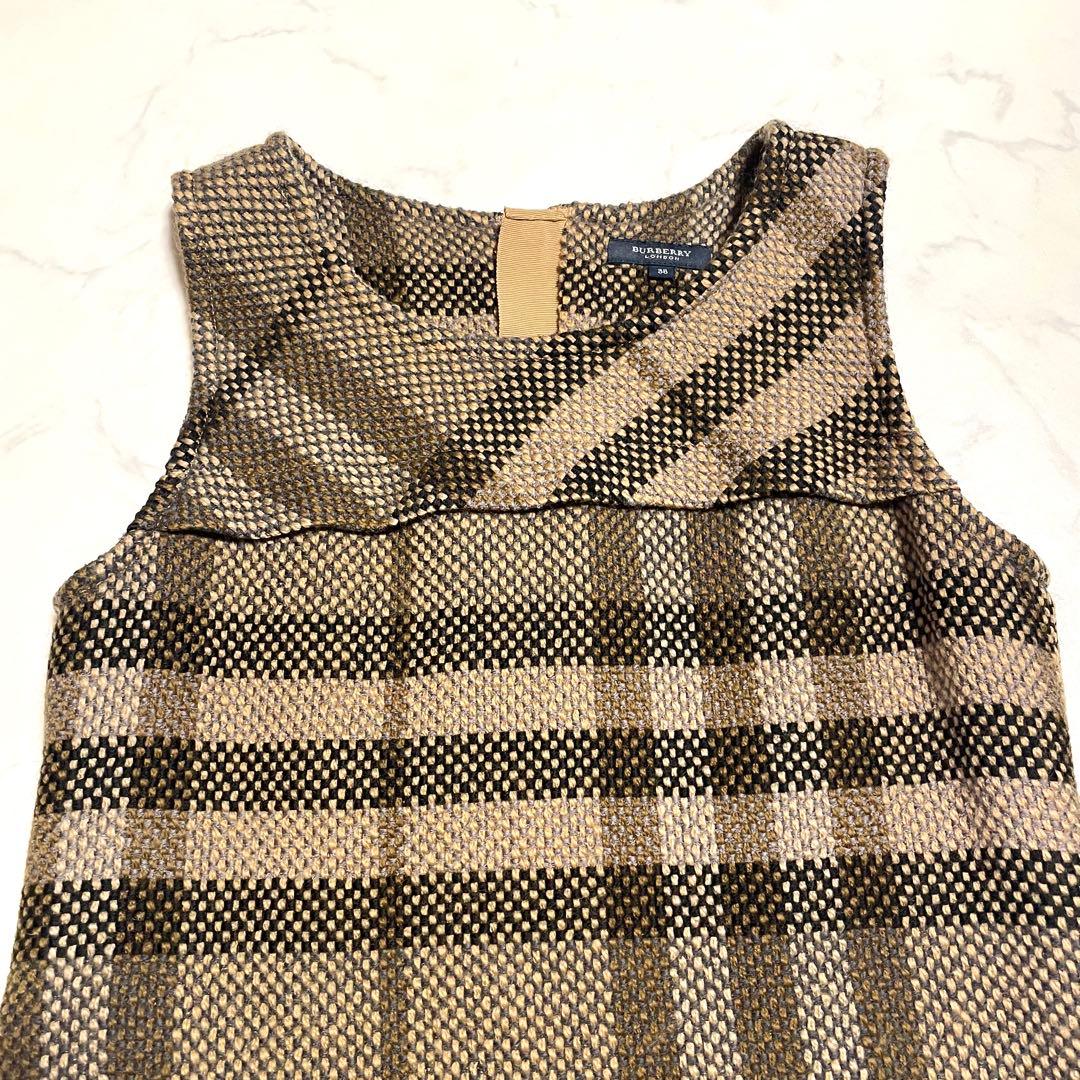 バーバリーロンドン ノースリーブ ワンピース メガノバチェック ブラウン 38