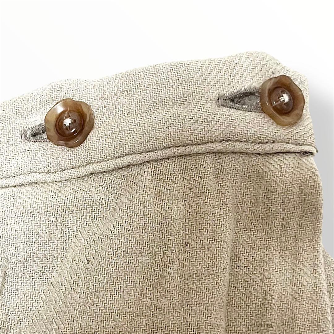 麻100%✨キャピタル バラ釦 藍染風ポケット アシンメトリー裾 ガウチョパンツ