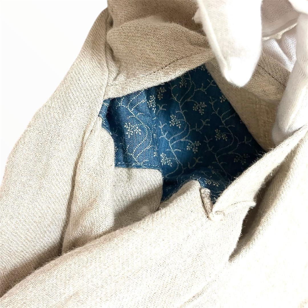 麻100%✨キャピタル バラ釦 藍染風ポケット アシンメトリー裾 ガウチョパンツ