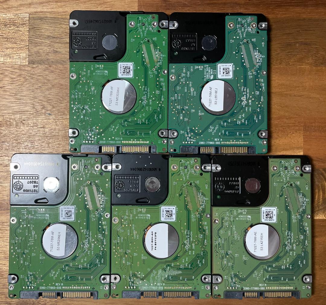 5枚セット WDC 2.5インチ HDD 1TB 厚さ9mm