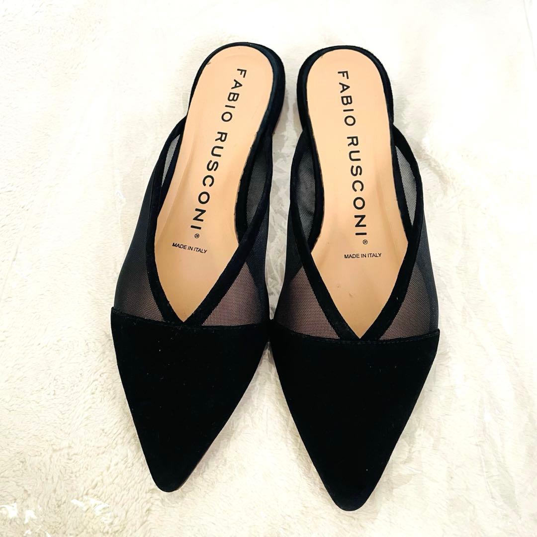 1回着ファビオルスコーニ　フラットサンダル ポインテッドトゥ　メッシュミュール