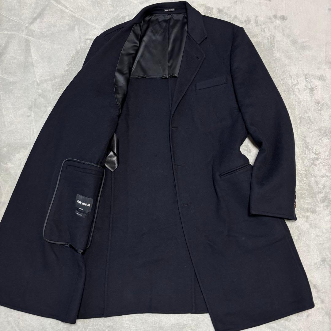 カシミヤ✨ジョルジオアルマーニ チェスターコート XL位 ネイビー ロング