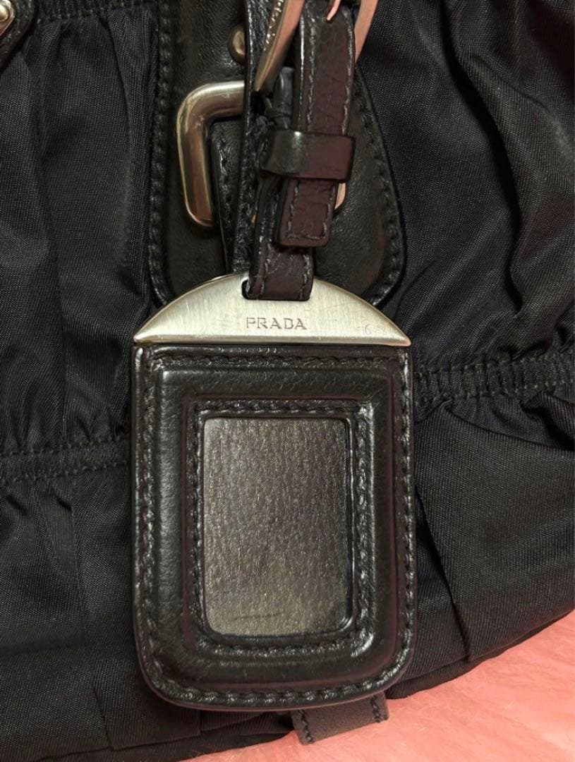 【美品】PRADA 黒 ナイロン フリルバッグ