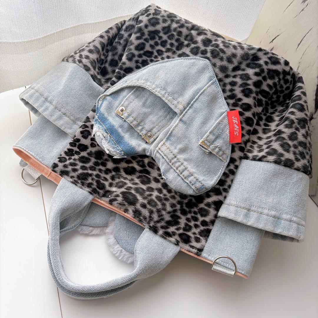 コヤンイサムチョン　バック　デニム×レオパード　パールフリル