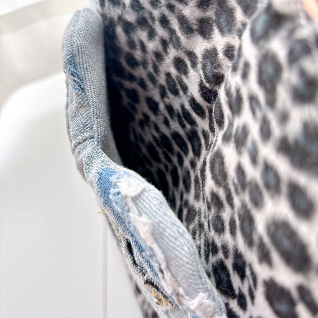 コヤンイサムチョン　バック　デニム×レオパード　パールフリル