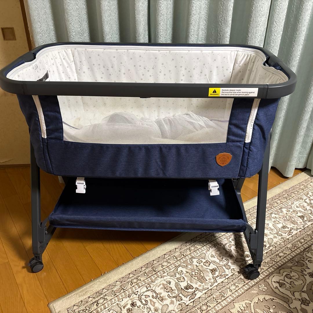 HZDMJ 折りたたみベビーベッド キャスター付 取説付 ブルー