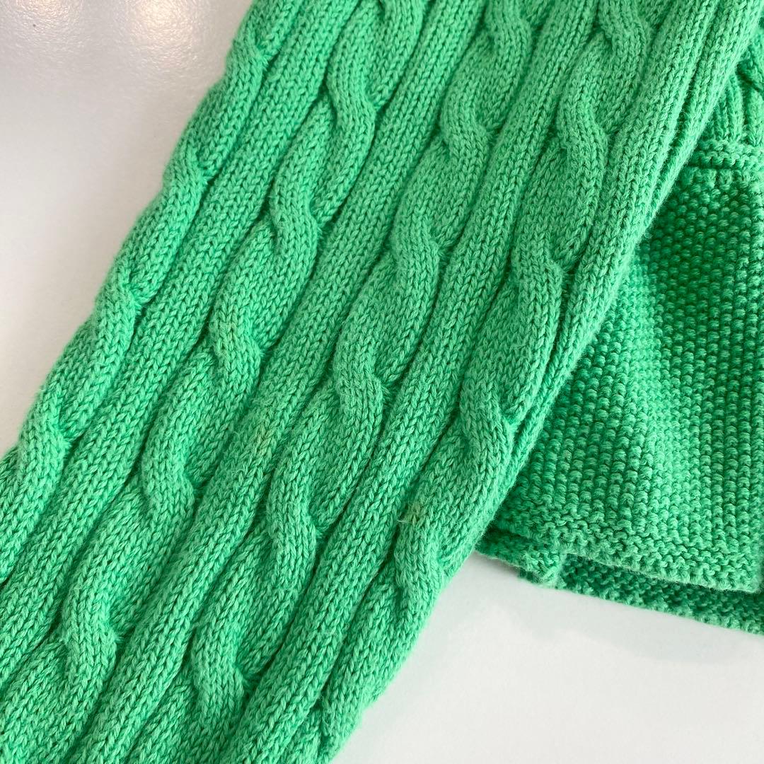 ラルフローレン ケーブルニット ペプラム カーディガン グリーン レディースS