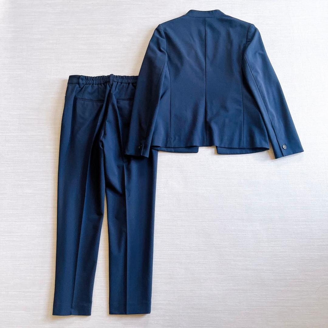 ＊美品【プラステ】セットアップ　パンツスーツ　カラーレスジャケット 　ネイビー