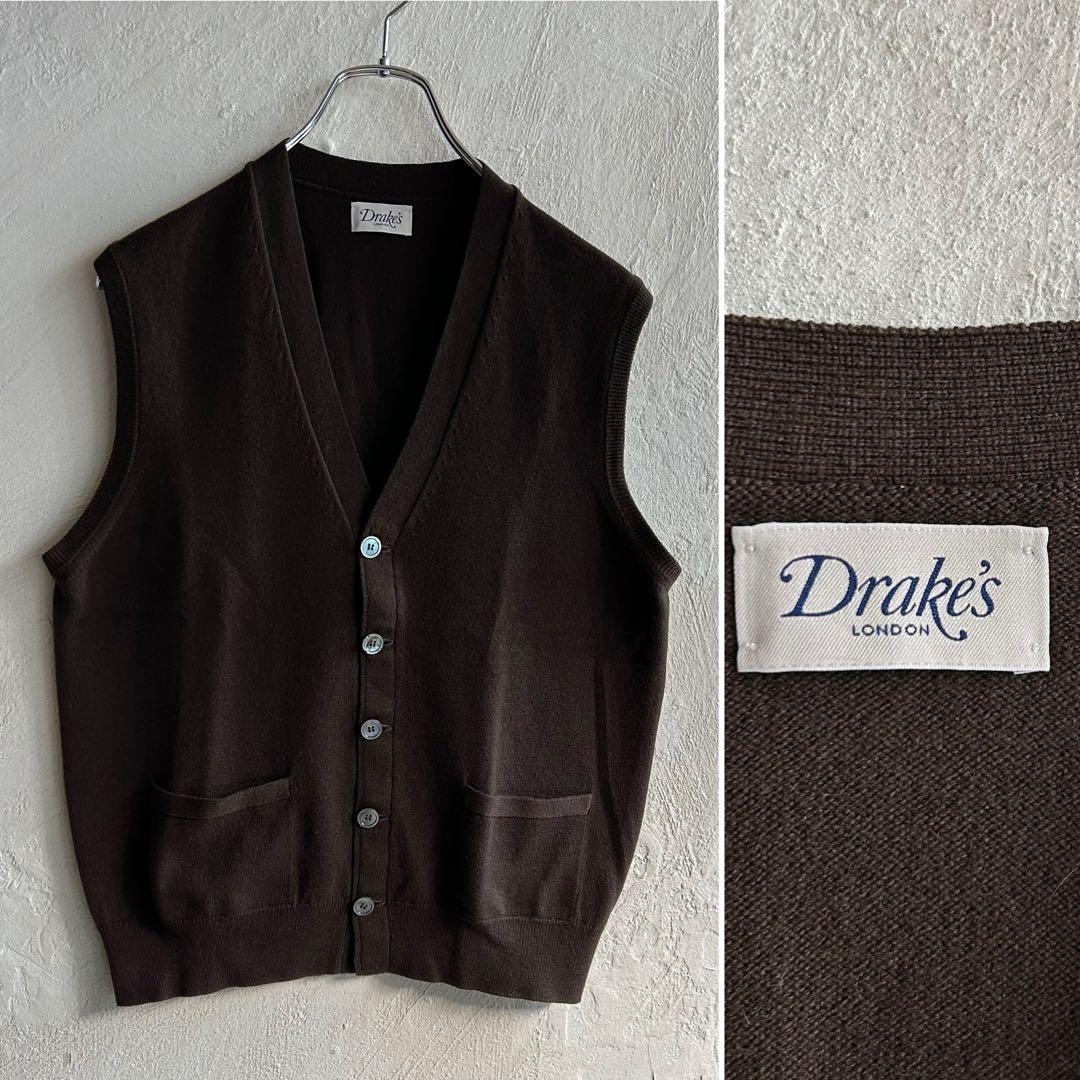 極美 スコットランド製 DRAKES カシミヤ ニットベスト 38 ドレイクス