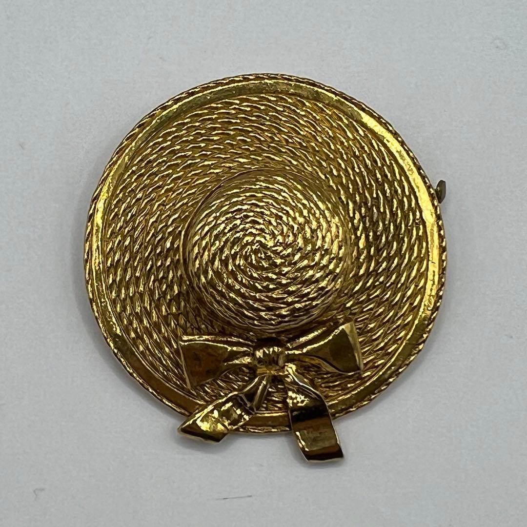 【極美品】シャネル ブローチ 麦わら帽子 ゴールド リボン