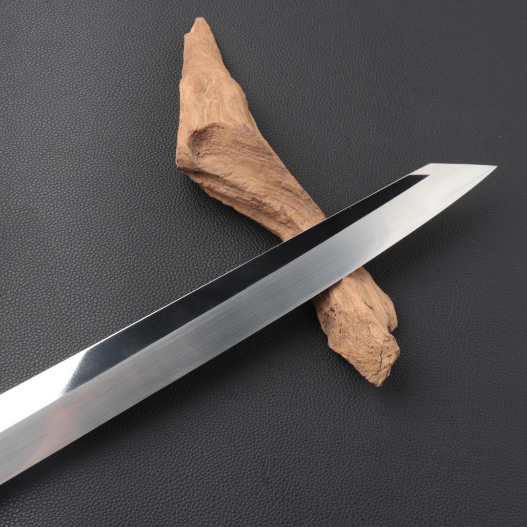 8752切付柳刃包丁9寸鏡面仕上げ刺身包丁 刃は究極の切れ味 黒檀黒水牛角八角柄