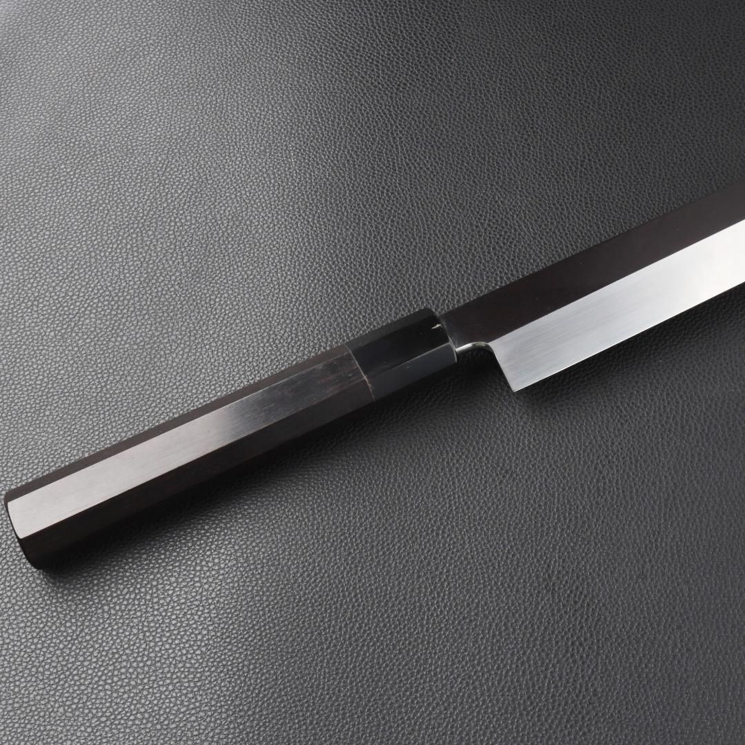 8752切付柳刃包丁9寸鏡面仕上げ刺身包丁 刃は究極の切れ味 黒檀黒水牛角八角柄